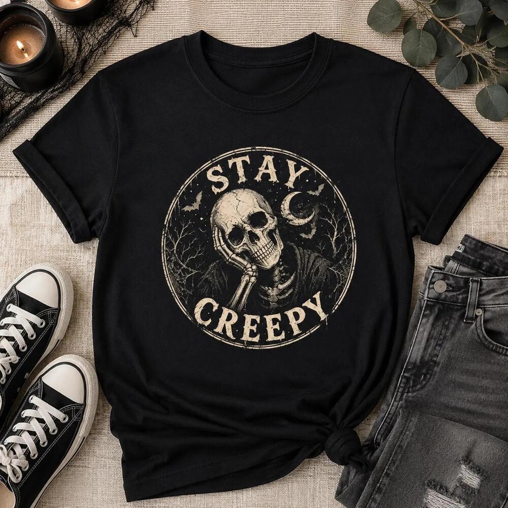 Stay Creepy Skull Bella T-Shirt Gothic Halloween Vibe Tee